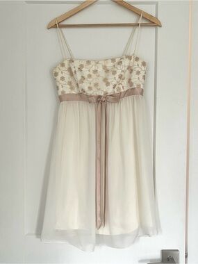 Jessica McClintock for Gunne Sax Ivory Embroidered Babydoll Dress